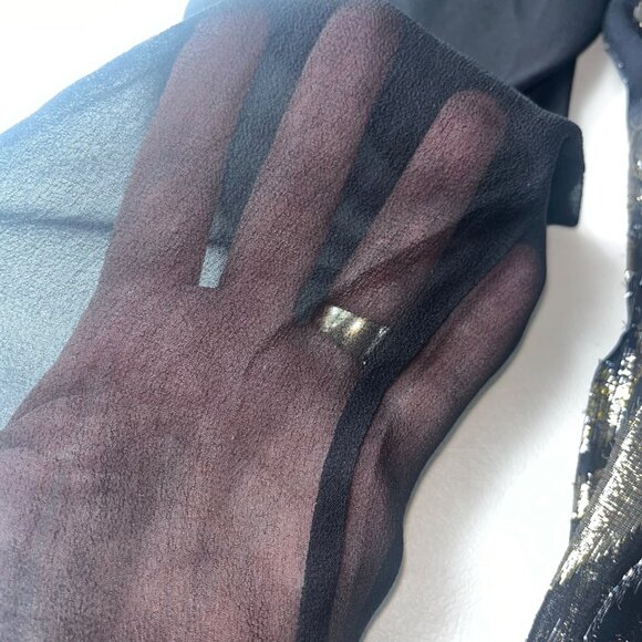 NEW Ella Moss Black Metallic Gold Top Sheer Long Sleeves Peplum Hem Medium NWT - Picture 8 of 11